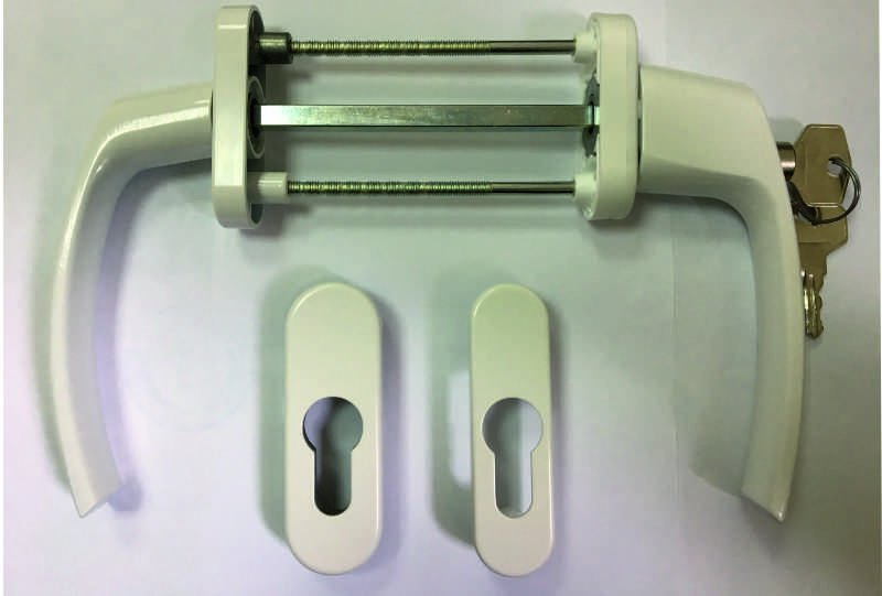 Ручка балконная двухсторонняя с ключом и розетками белая