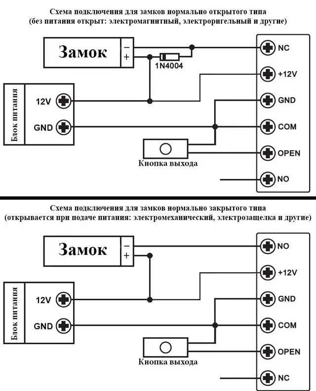 Схема подключения замков к контроллерам SEVEN Systems