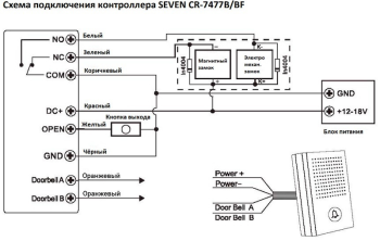 Биометрический контроллер доступа Bluetooth с клавиатурой SEVEN CR-7477BF MIFARE схема